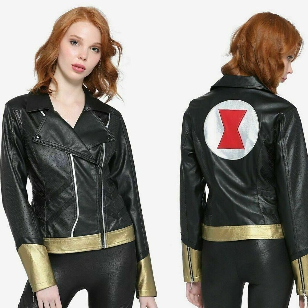 Marvel Black Widow Her Universe Vegan Leather Moto Jacket Sz S